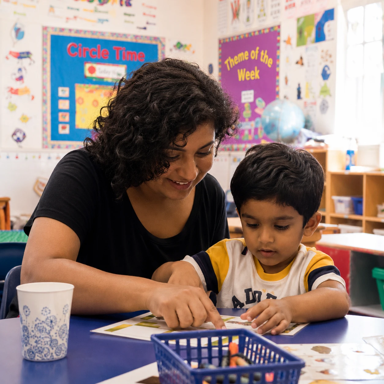 A teacher and child reading together at Magic Hours
