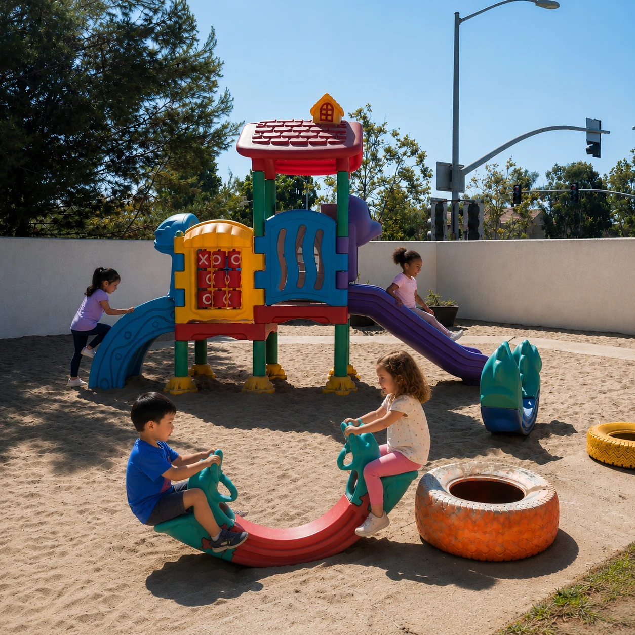 Children playing on the outdoor playground